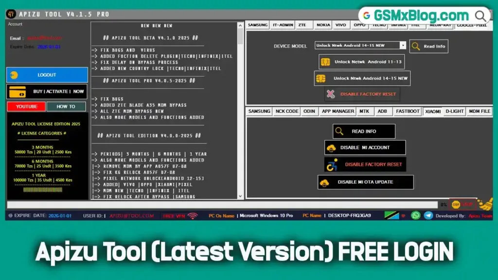 Download Apizu Tool V4.2.0 PRO 2025 (Latest Version) FREE LOGIN - MDM & FRP Tool 1 Download Apizu Tool V4.2.0 PRO 2025 (Latest Version) FREE LOGIN