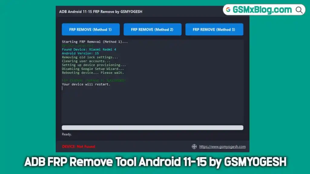 ADB FRP Remove Tool Android 11–15 by GSMYOGESH Free 100% Working 1 ADB FRP Remove Tool Android 11–15 by GSMYOGESH