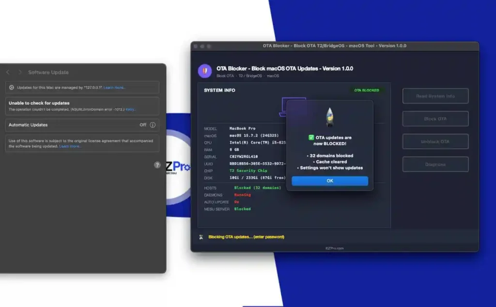 OTA Blocker Mac Download Free – Block macOS Updates Easily 1 OTA Blocker Block macOS OTA Updetes version 1.0.0 - mac Free Tool